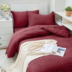 HYMOKEGE Burgundy Twin XL Comforter Set Seersucker 5 Pieces, All Season Luxury Bed in a Bag for Bedroom, Bedding Set with Comforter, Sheets, Pillowcase & Sham