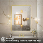 36x28 Inch LED Bathroom Mirror with Light,Gold Metal Frame Lighted Vanity Mirror, Anti Fog Design&Dimmable&Touch Switch