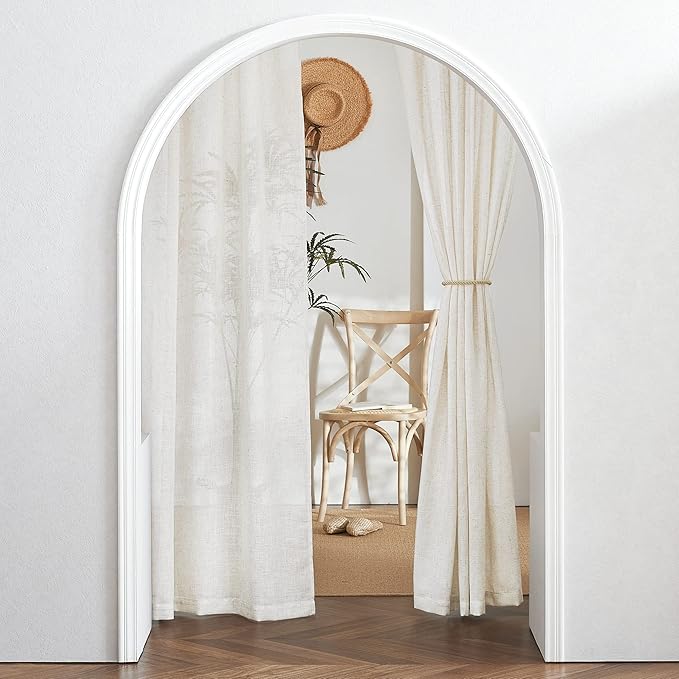 RYB HOME Semi Sheer Curtains - Flax Linen Blend Soft Short Sheer Curtains for Closet, Privacy Protection Light Filtering for Teen Girls&Boys Kids Bedroom Decor, 52/''W x 45/''L, 2 Pcs, Linen
