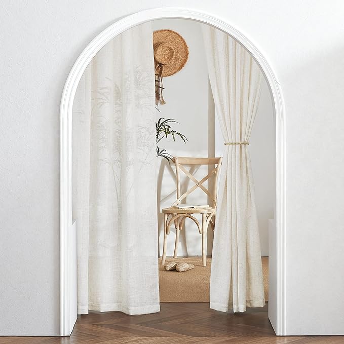 RYB HOME 108 inch Curtains - Flax Linen Blend Semi Sheer Light Glare Filtering Extra Long Drapes for Living Room Dining Doorway Farmhouse Office Sunroom, Linen, Wide 52" by Long 108", 2 Panels