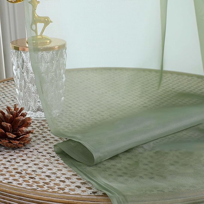 Chyhomenyc Extra Long Sage Green Sheer Curtains 144 inch 2 Panels, Translucent Backdrop Window Scarf Drapes for Canopy Bed/Wedding/Living Room/Anniversary, 12FT Length, Each 59Wx144L in, 2PCS