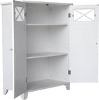 Teamson Home Dawson Wooden Freestanding Floor Cabinet with 1 Fixed 1 Adjustable Shelves 3 Storage Spaces 2 Glass Paneled Doors and 2 Clear Knobs, White