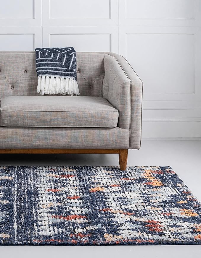 Rugs.com Morocco Collection Rug – 4' x 6' Navy Blue High-Pile Rug Perfect for Living Rooms, Large Dining Rooms, Open Floorplans