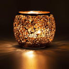 Scented Candle Holder Mosaic Glass Tea Light Holder,Handmade Romantic Glass Tealight Candle Holder for Aromatherapy,Party Décor(NO Candles),Also Used as Vase,Pen Holder,Potted Plants Bowl (Amber)