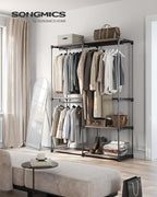 SONGMICS Portable Closet, Freestanding Closet Organizer, Clothes Rack with Shelves, Hanging Rods, Storage Organizer, for Cloakroom, Bedroom, 54.3 x 16.9 x 71.7 Inches, Taupe URYG025R02