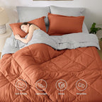 Bedsure Full Size Comforter Set - 7 Pieces Reversible Burnt Orange Bedding, Full Size Bed Set for All Seasons, Bed in a Bag with Down Alternative Comforter, Sheets, Pillowcases & Shams