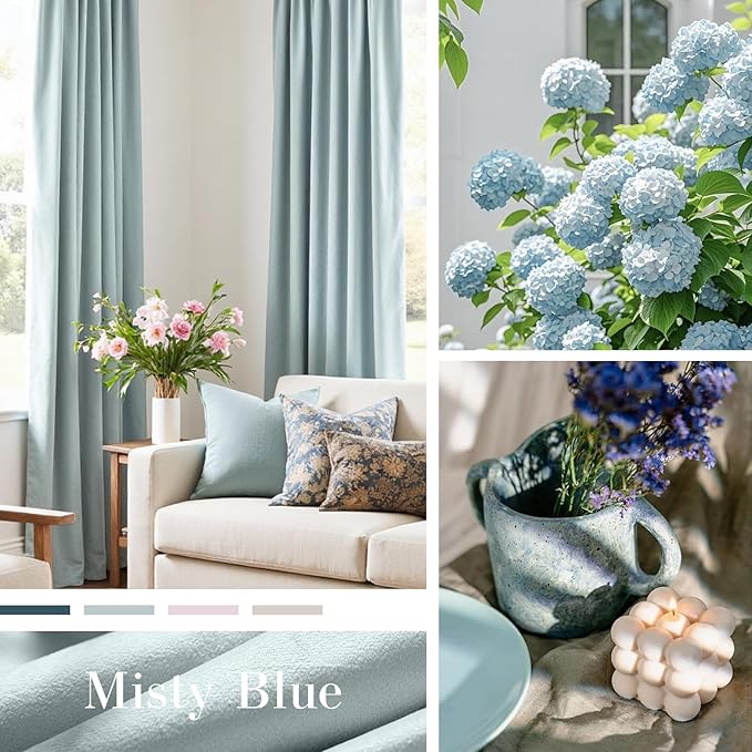 Lazzzy Velvet Blackout Curtains Thermal Insulated Room Window Drapes Super Soft Luxury Curtains for Living Room Bedroom Rod Pocket 2 Panels, Misty Blue, 52" W x 96" L