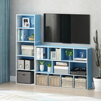 Furinno LUDER Book Shelf, 5-Tier Bookshelf, Bookcase, 9.4" x 15.8" x 52", for Living Room, Bedroom, Home Office, White/Light Blue