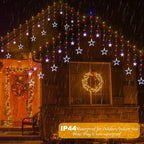 Star Curtain Lights for Bedroom - Plug-in 9ft 138 LED Fairy Twinkle Lights with 12 Star Drops, Connectable Window Lights with Remote 8 Lighting Modes for Indoor Xmas Ramadan Decoration, Multicolored