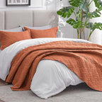 Love's cabin Twin Quilt Bedding Set Umber Bedspreads - Soft Bed Summer Lightweight Bedspread Comforter - Wave Pattern Bedding Coverlet for All Season - 2 Pieces (1 Quilt, 1 Pillow Sham)