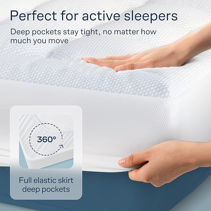 Niagara Cooling Full Mattress Topper - Pillow Top Mattress Cover Quilted Fitted Cooling Topper for Back Pain Deep Pocket Fits 20 Inches (54x75 Inches)