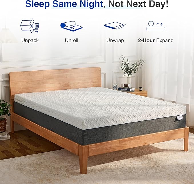10 Inch Green Tea Memory Foam Mattress, Full Size Mattress in a Box, Gel Infused Foam for Pressure Relief and Cool Sleep, CertiPUR-US Certified, Medium Firm