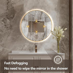 Niccy Round Led Mirror for Bathroom, 24" Backlit Mirror for Wall Circle Lighted Mirror with Gold Frame Anti-Fog, 3 Colors, HD Glass and IP65 Waterproof