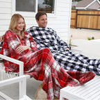 Catalonia Wearable Fleece Blanket with Sleeves and Foot Pockets for Adult Women Men, Micro Plush Comfy Wrap Sleeved Throw Blanket Robe Large, Red Plaid