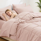 Love's cabin King Size Comforter Set Blush Pink, 7 Pieces King Bed in a Bag, All Season Bedding Sets with 1 Comforter, 1 Flat Sheet, 1 Fitted Sheet, 2 Pillowcase and 2 Pillow Sham