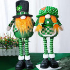 Standing St.Patrick's Day Gnome Plush Doll with Retractable Legs Nordic Scandinavian Swedish Dwarf Gnome Figurines Wearing Glitter Clothes & Black Boots Lucky Green Shamrock Irish Table Decor (2PCS)