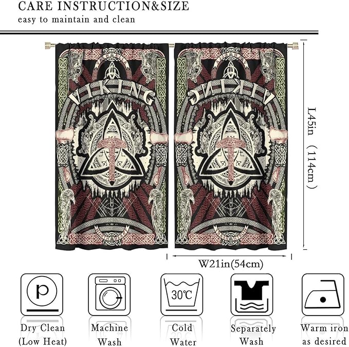 Viking Curtains Nordic Mythology Rune Weapon Antique Viking Pirate Crow Art Pattern Printed Curtains Bedroom Living Room Decoration Blackout Curtains W42 * L45 Inch