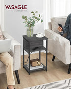 VASAGLE Side Table with Charging Station, 3-Tier End Table with USB Ports and Outlets, Nightstand for Living Room, Bedroom, 11.8 x 13.4 x 22.8 Inches, Plug-in Series, Misty Gray and Black
