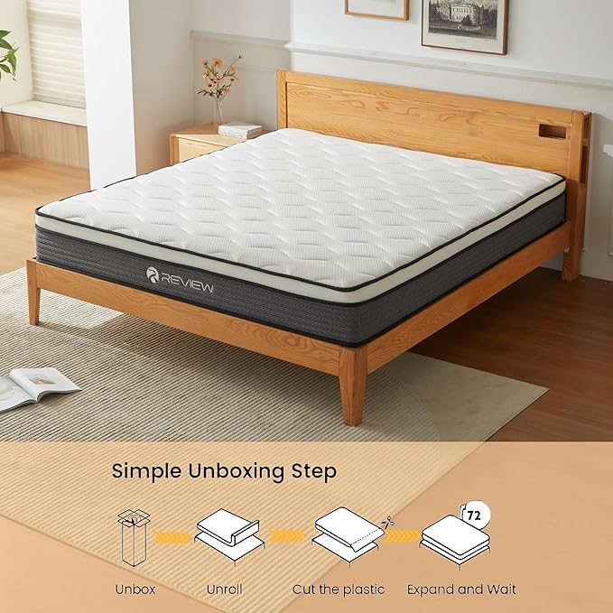 King Size Mattress, 10 Inch King Mattress in a Box, Memory Foam Hybrid Mattresses with Individual Pocket Spring for Motion Isolation & Silent Sleep, Pressure Relief, Medium Firm