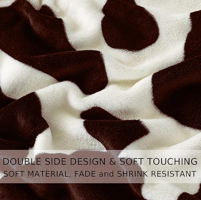 Fleece Cow Print Blanket Queen Size for All Season - Premium Lightweight Anti-Static Super Soft Cozy Plush Cow Blankets for Queen/Full Bed,90" x 90"(Brown Cow)