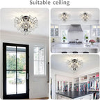 WUZUPS 5-Light Crystal Chandelier Flushmount Ceiling Light Modern Lighting Fixture for Bedroom Hallway Bar Kitchen Bathroom, H 12" W 15.4", E12 Base, Black