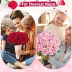 BLEUM CADE 50 Pcs Red Roses Artificial Flowers, Real Touch Velvet Roses Fake Flowers Bulk, Artificial Roses Bouquet with Long Stems Bridal DIY Wedding Party Centerpiece Decorations