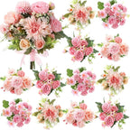 Zeyune 12 Bundles Artificial Peonies Flowers Artificial Silk Rose Faux Dahlia Fake Chamomile Hydrangea Bouquet Bulk for Vase Home Wedding Centerpiece Party Decoration(Blush Pink,Sweet)