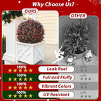 2 Pack Xmas Artificial Boxwood Topiary Ball Tree with Spike Christmas Yard Decoration, 24" Outdoor Faux Shrub Bushes Topiaries Plant, UV Resistant Fake Boxwood Plants for Porch Potted Planter Pathway