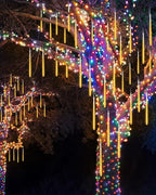 Joomer 2Pack Christmas Lights Outdoor, 11.8 inch 10 Tubes 240 LED Meteor Shower Lights, LED Falling Icicle Cascading Light with Timer Waterproof and Connectable for Christmas Decoration (Warm White)