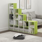 Furinno PASIR Book Shelf, 4-Tier Modern Bookshelf, Open Shelves Bookcase 9" x 12" x 42", for Living Room, Bedroom, Home Office, Green/White