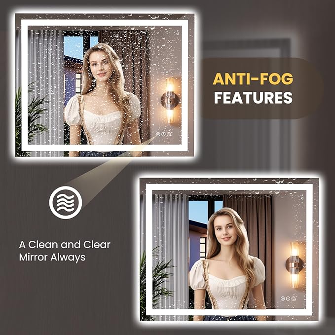 LOAAO 39.4"x31.5" LED Mirror for Bathroom, Lighted Bathroom Mirror with Lights, Anti-Fog, Dimmable, Memory Function, Easy to Install, Clear Reflection