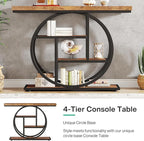 Tribesigns 41.3" Console Table, Industrial 4-Tier Sofa Table Entryway Table with Circle Base, Narrow Wood Accent Tables with Storage Shelves for Living Room, Hallway, Foyer, Rustic Brown