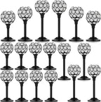 Qunclay 18 Pieces Crystal Candle Holders Bulk Candle Stick Holder Centerpieces for Table Wedding Centerpieces Crystal Decorative Tealight Dining Table Decor for Party(Black)