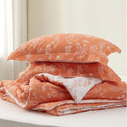 Bedsure King Comforter Set - Coral Orange Bed Set, 3 Pieces Cute Floral Bedding, 1 Soft Reversible Botanical Flowers Comforter and 2 Pillow Shams