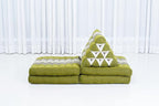 Leewadee Comfortable Japanese Floor Mattress - Thai Floor Bed with Triangle Cushion - Futon Mattress - XL Extra Long Thai Massage Mat, 89 x 20 inches, Green, Kapok Filling