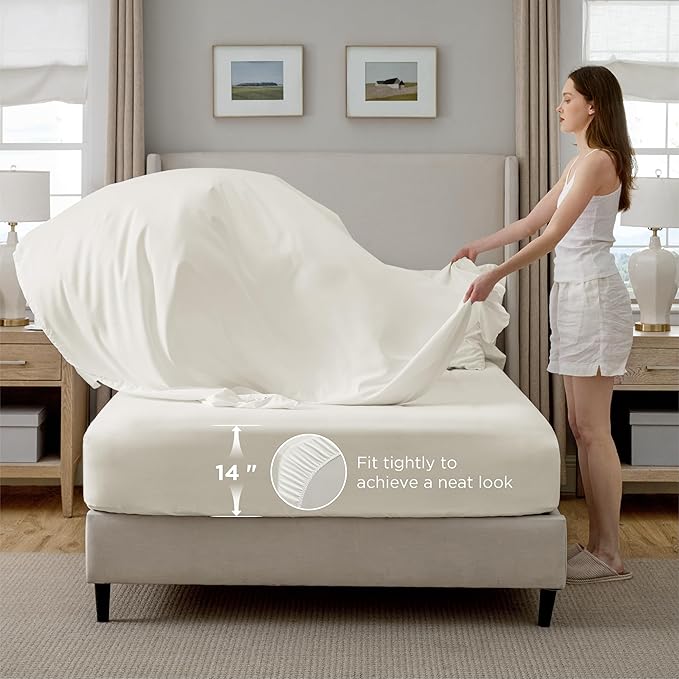 Bedsure Twin Comforter Set Ivory - Bed in a Bag Twin Size Bedding 5 Pieces, GentleSoft™ Pintuck Bed Set Gift for Family, Pinch Pleat Ivory Comforter with Sheets, Pillowcase & Sham