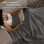 PHF 100% Cotton Waffle Weave Blanket Queen Size for Bed, Soft Lightweight & Breathable, All-Season Comfort, Luxury Aesthetic Woven Bedding for Home Decor, 90"x90", Charcoal Grey