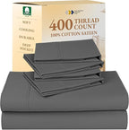 California Design Den 6-Pc King Size Sheet Set with 4 Pillowcases - Soft 400 Thread Count 100% Cotton Sheets, Cooling Sateen Weave, Luxury Deep Pocket Bedsheets Set - Grey