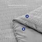 HYMOKEGE Light Grey California King Comforter Set Seersucker 7 Pieces, All Season Luxury Bed in a Bag for Bedroom, Bedding Set with Comforters, Sheets, Pillowcases & Shams