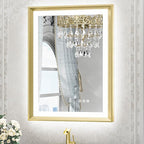 TETOTE Gold LED Mirror for Bathroom 20x28 Metal Frame Frontlit & Backlit Lighted Vanity Mirror Baroque Anti Fog Stepless Dimmable White/Warm/Natural,CRI90+,Wall Mounted(Horizontal/Vertical)