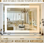 22x20 Inch Lighted Vanity Mirror, 3-Mode Touch Dimming LED Lighting, Large Makeup Mirror for Dressing Room, Tabletop or Wall-Mounted, White