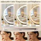Gold Vanity Mirror, 18 Inch Lighted Makeup Mirror with Smart Touch 3 Colors Dimmable, Tabletop, 360 Rotation