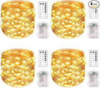 MUMUXI 4 Pack 20 ft Remote Control Fairy Lights Battery Operated String Lights with Timer, 60 LED Twinkle LEDs, Outdoor Waterproof Copper Wire Firefly Lights, Warm White