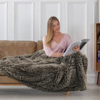 Tuddrom Decorative Extra Soft Faux Fur Throw Blanket 50"x60",Solid Reversible Fuzzy Lightweight Long Hair Shaggy Blanket,Fluffy Cozy Plush Fleece Comfy Microfiber Blanket for Couch Sofa Bed,Brown