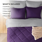 Bedsure Twin Comforter Set - 5 Pieces Reversible Purple Bedding, Twin Size Bed Set for All Seasons, Bed in a Bag with Down Alternative Comforter, Sheets, Pillowcase & Sham