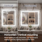 40 x 32 Inch LED Mirror for Bathroom, Wall Mounted Lighted Bathroom Vanity Mirrors, Stepless Dimmable, Memory Funtion, Anti-Fog, 6000K, Shatter-Proof, Horizontal or Vertical