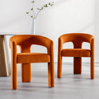 Modern Barrel Dining Chairs Set of 6, Velvet Upholstered Accent Side Chair with Arms Comfy Makeup Vanity Chairs, Dining Living Room Kitchen Chairs, Orange