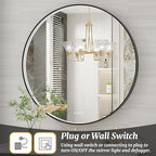 36 Inch Round LED Bathroom Mirror, Black Metal Framed Lighted Mirror for Bathroom, Wall Mouted LED Vanity Mirror with Lights, 3 Colors and Stepless Dimmable, Anti-Fog, Memory
