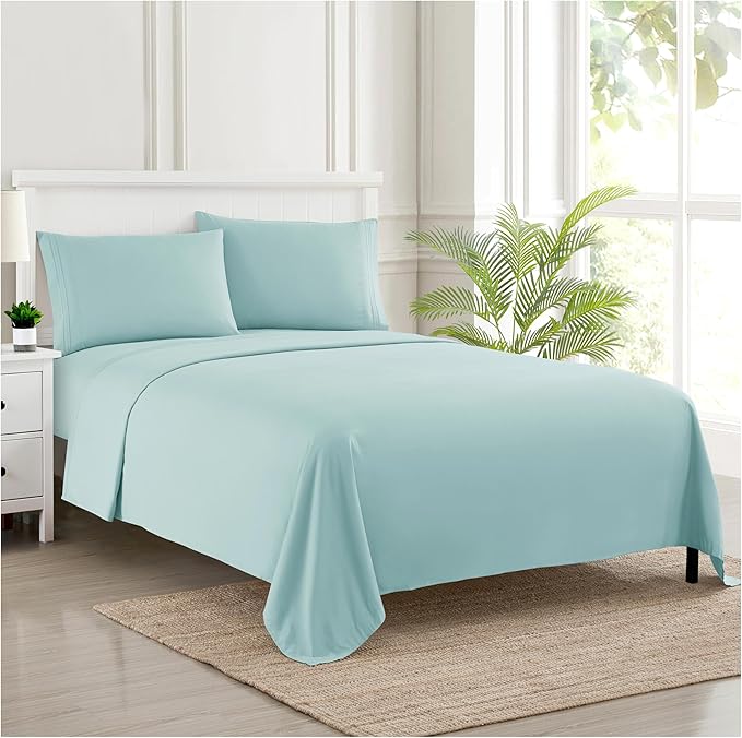 Queen Size Bed Sheets - Breathable Luxury Sheets with Full Elastic & Secure Corner Straps Built In - 1800 Supreme Collection Extra Soft Deep Pocket Bedding Set, Sheet Set, Queen, Light Blue