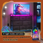 WLIVE Led Dresser for Bedroom, Black Dresser TV Stand for Bedroom with LED Lights and Power Outlet, Wide Chest of Drawers for Hallway, 8 Fabric Drawers for Living Room and Entryway, Easy to Assemble